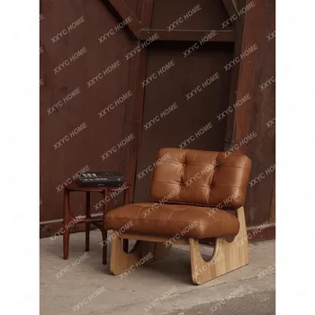 Внесени единична диван-стол за почивка от петрол-восъчна кожа и дъб