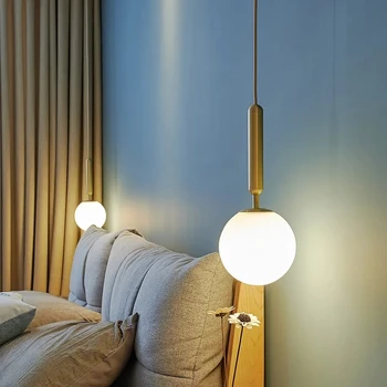 Скандинавските LED висящи лампи, Полилеи със стъклена топка, Трапезария, спалня, Ресторант, Нощно шкафче, Черна подвесная лампа, Интериор кухня