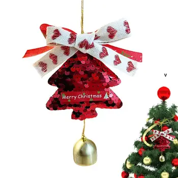 Украса под формата на метален колокольчика за дърво, С камбанка с отложено във формата на червено дърво, декорации за прозорци, Коледно дърво, дръжки на вратите