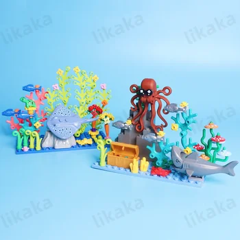 Подводен свят на Морските животни градивните елементи на Играчки MOC Лъчи на Костенурка, Риба, Октопод на скара с водни растения, Определени блокове САМ Играчки за деца