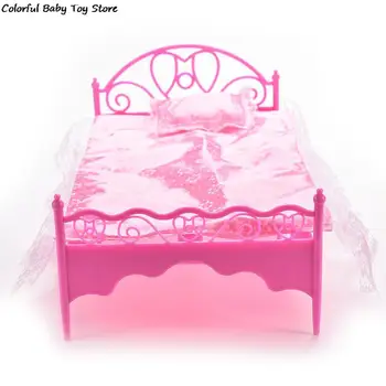 3 бр./компл. Розова нощница и едно легло, мебели за куклена къща и възглавница, чаршаф за кукли, детски играчки, случаен цвят
