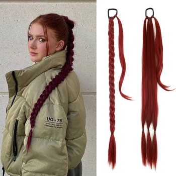 34 инча Синтетични дълга плетена коса като конска опашка за коса разширения за жените, черно-кафява опашка с въже за коса, высокотемпературное влакна