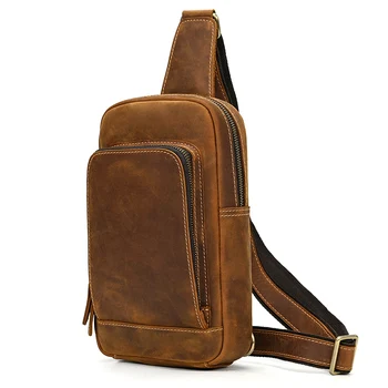 Гореща разпродажба на Мъжко Кожено нагрудная чанта през рамо Мъжки Нагрудная чанта Градинска Мъжка чанта на едно рамо Чанта Ретро Мода Лукс