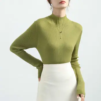 Мек еластичен топ, Стилен женски вязаный пуловер с полувысоким яка, оборудвана приятелка, мека текстура, ежедневни топлината за есен-зима
