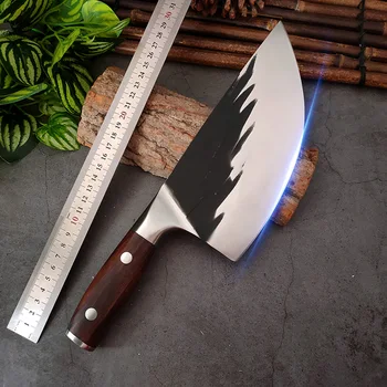 Китайски секира Мясницкий нож на главния готвач от неръждаема стомана за рязане на говеждо месо Домакински Изкован нож за транжиране на свинско месо с дървена дръжка