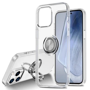 Магнитни Калъфи За Телефони С о-Пръстен-Притежател На iPhone 15 14 13 12 11 Pro Max Mini TPU + Метален Капак За iPhone X XS Max XR Case