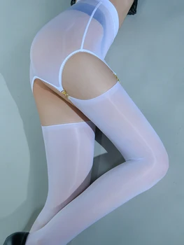 Секси жена сменяем комплект бикини 8D 912 Пин Блестящ гланц чорапи-Тънки прозрачни чорапогащи с кухи колани Чорапогащи
