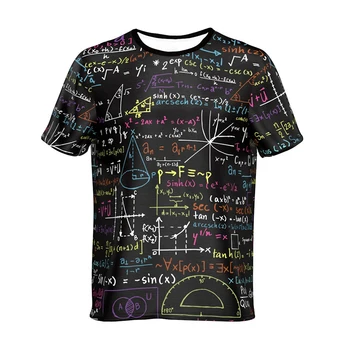 Летни Нови модни тениски с графично изображение на 3D математическа формула, Трендови мъжки ежедневни ризи с кръгло деколте в уличен стил ретро с къс ръкав