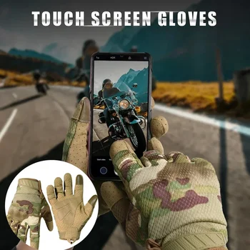 Мъжки тактически ръкавици Велосипедни ръкавици със сензорен екран, спортни Камуфляжные военни ръкавици, Ръкавици за каране на мотоциклет, бягане колоездене, пейнтбола.