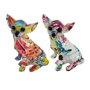 Скулптура кучета от смола, модерни цветните графити, Статуята на Чихуахуа за всекидневната, рафт за статуи на кучета, Съвременно абстрактно украса