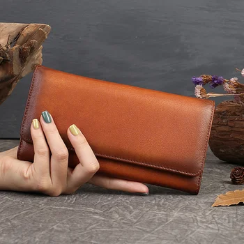 Дамски дълги портмоне, чанта за пари, естествена кожа, държач за няколко карти, женски клатч, чанти, портмонета от естествена кожа