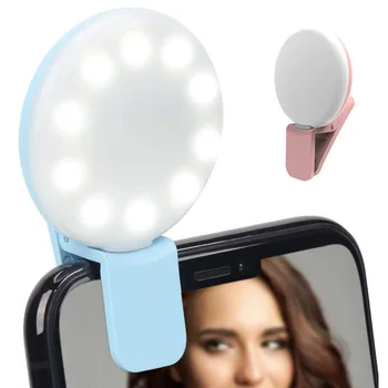 Мини околовръстен лампа за селфи, преносими led заполняющий лампа за селфи с клипсой, USB-Акумулаторна светодиодна попълнете лампа за мобилен телефон