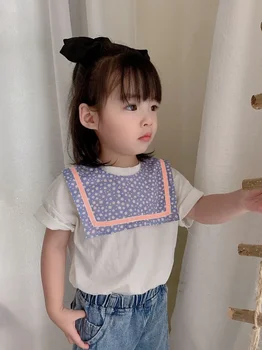 Детски квадратен памук лигавник за момичета 1-3 години, кърпа от слюнката, Instagram, модерен квадратен лигавник с фалшиви яка