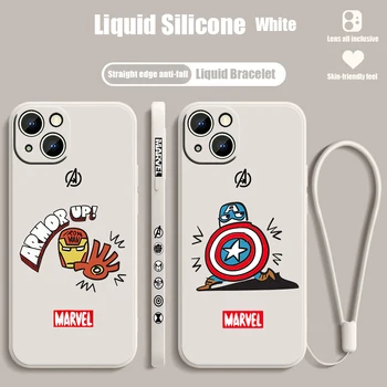 Симпатичен капитан Америка Marvel за iPhone 15 14 13 12 11 Pro Max 8 7 Plus XR XS X Калъф за телефон с течна лявата въже