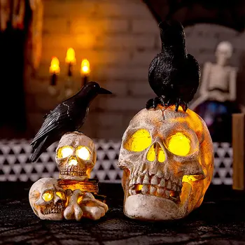 Украса за Хелоуин врана череп тиква лампа бар духове къща тайната стая обличам ужасите подпори декорации от смола