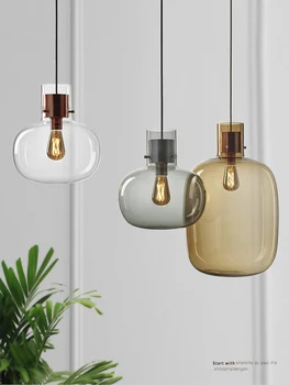 Реколта Led Стъклена Подвесная лампа Персонализирани Дизайн Опушен-Сив Амбър Лампа В банката Дневна Спалня Декоративна Полилей