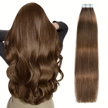 Лента за коса разширения Човешки косъм # 4 Шоколадово-кафяви човешка коса Remy Директен Безпроблемна уточная лента от кожата, за изграждане на човешки косъм