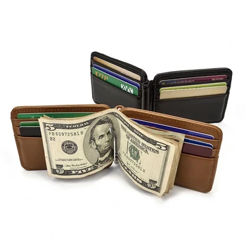 Чантата-клипса Малък мъжки кожен портфейл-скоба за пари, с джоб за монети, отделение за карти, притежател на пари в брой, мъжка чанта, чантата с магнитна закопчалка за мъже и жени
