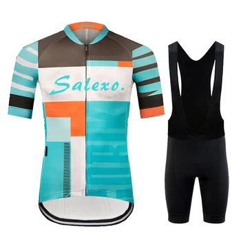 SALEXO 2024 Нов Комплект Велосипеди Тениски Мъжки 20D Комплект Велосипедни Шорти МТБ Ropa Ciclismo Мъжки Вело Ризи С Къс Ръкав Трико Облекло