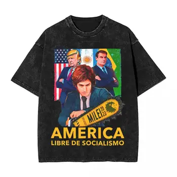 Америка е Свободна От Социализма, Мъжки ризи, Висококачествен топ y2k, Аржентина, Хавиер Миля, Хип-Хоп, Реколта Выстиранная Луксозен Памучен Тениска