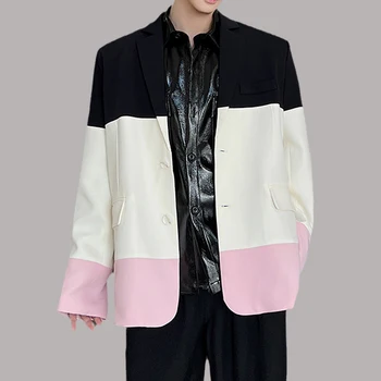 Мъжки блейзър премиум-клас с ревери в стил мозайка, Градинска дрехи с дълъг ръкав, Трендови Ежедневни костюми За мъже 2023, Корейската стилна индивидуалност, Свободни палто