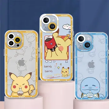 Прозрачен Калъф Pokemon Сладко Pikachu Squirtle Drink За Samsung Galaxy S22 S23 S21 S20 FE Ultra Plus 10e Note 10Lite 10Plus A50 A30