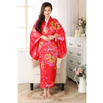 Действие: Червено бельо секси атласное кимоно Haori в японския ретро стил, оригинално вечерна рокля за изказвания, костюм One Size H0023