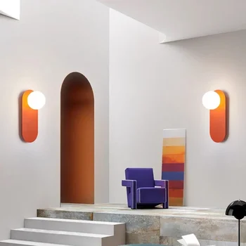Стенен лампа Оранжеви Стъклени Стенни Аплици Украса спални Хол Коридор Эстетичные Тела Nordic Minimalist LED