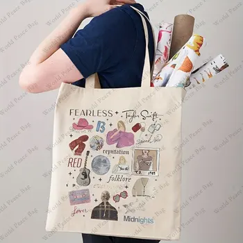 Холщовая чанта Fearless с всекидневния принтом, чанта за багаж Ears Tour, модерна чанта-тоут, чанта през рамо от Taylor Merch