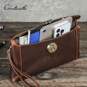 Мъжки клатч CONTACT'S от естествена кожа, в чантата си-клатч, гривна, Дизайн на замъка чанти, луксозни мъжки дълъг чантата е с голям капацитет