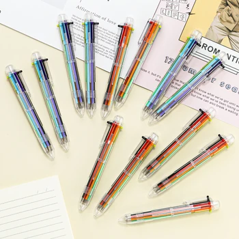 100ШТ Многоцветен химикалка писалка преса-тип 6-цветен в един цвят, богат на функции химикалка писалка креативна канцелярская дръжка за счетоводна книга