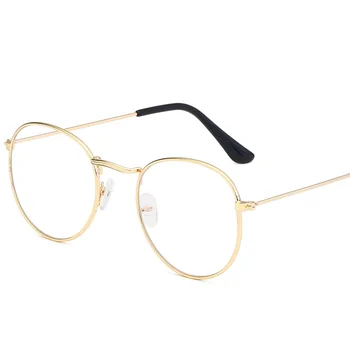 Очила в кръгла рамка с метален печат, декоративни очила унисекс, леки прозрачни лещи, ретро очила за мъже, жени, злато и черно