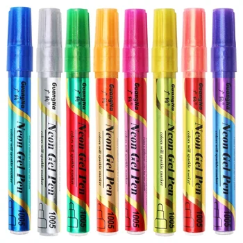 Блестящ Гел химикалки Комплект от 8 цвята Поздравителна картичка Ръководство 