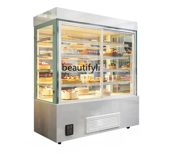 Вертикална стойка за торти Хладилен шкаф за десерти Правоъгълен Витринный шкаф Предната Врата на Багажник с ветрозащитой за плодови напитки е Отворен