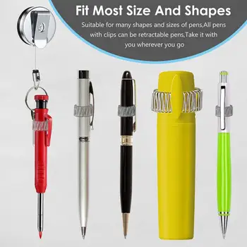 Държач за моливи, Универсални трайни прибиращи държачи за химикалки с ключодържател, колан, е идеален за дърводелци, медицински сестри, сервитьори.