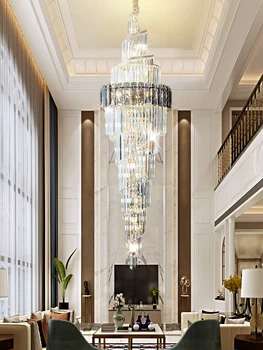 Кристално чиста полилей, интериор за стаи, хол, Модерен големият висящ лампа, Дизайн на стълбите, окачена лампа във фоайето