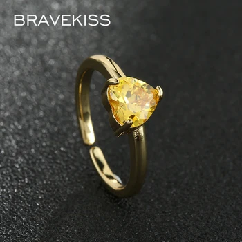 BRAVEKISS НОВО жълто пръстен във формата на сърце с фианитами диаметър 7,5 мм за жени, Дамски Регулируеми годежни пръстени, мода декорация златен цвят UR0626