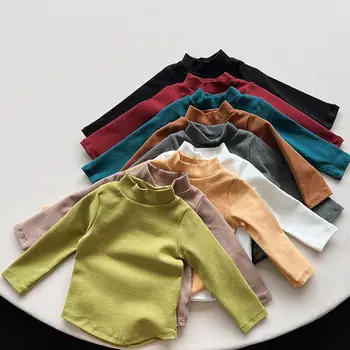 Есен-Зима, Нови Детски тениски с дълги ръкави, монофонични случайни пуловер за малки момичета, Универсални капаци за момчета, топли дрехи за деца