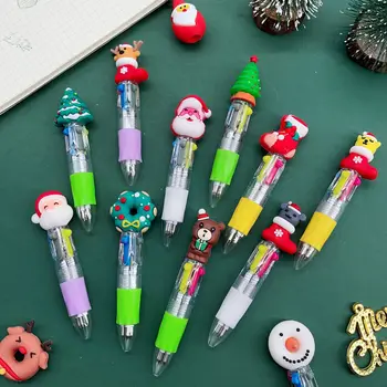 10шт Коледна мини химикалка писалка с шарките на Kawai, Четири Химикалка химикалка, Коледни дръжки 4 цвята, Ученически пособия, Офис консумативи, Подаръци