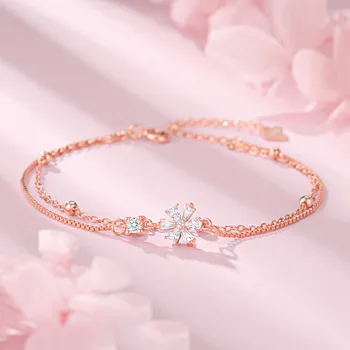Гривни Ziron Sakura цвят розово злато за жени, висулки във формата на крилата и на сърцето, скъпоценни камъни, Връзката ръчно верига за дамски бижута