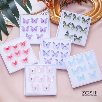 Zoshi Набор от прости обици 6шт, със сребърно покритие Модни малки обеци, сладки обици с пеперуди, женски мини бижута от висок клас, женски