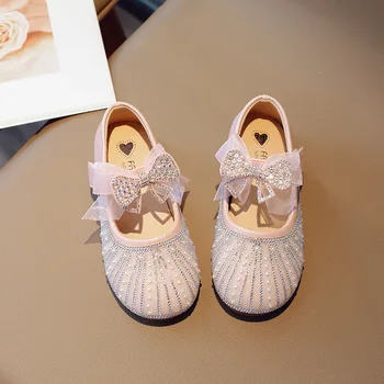 Детски обувки Дамски обувки с телесен цвят 2024 Пролет и есен Средна и голяма детски обувки принцеси за момичета с мека подметка Малка висока H