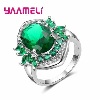 Празнична церемония, юбилей, елегантност, пръстен с кристал във формата на зелен цвете, сребро 925 проба, подарък на фестивал в Турция