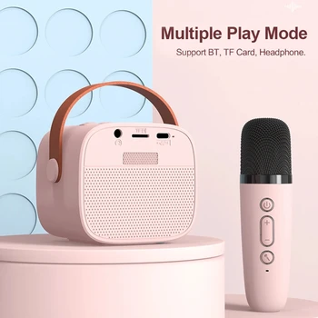 Караоке-машина с два микрофона, преносима система с 1 и 2 безжични микрофони за дома, за деца и възрастни, високоговорител, Bluetooth PA