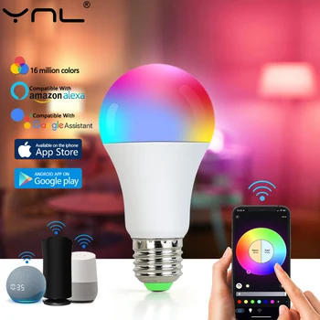 WiFi Smart E27 10 W AC220V Затемняемые RGB Led Крушки Лампа Smart Life App Control Поддръжка Алекса Google Начало Декор Спални Осветление