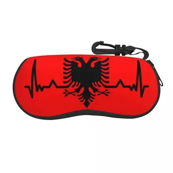 Сърцебиене Знаме на Албания във формата на миди Защитни калъфи за очила Готин калъф за слънчеви очила Албански Орел Шкипонья Калъф за очила