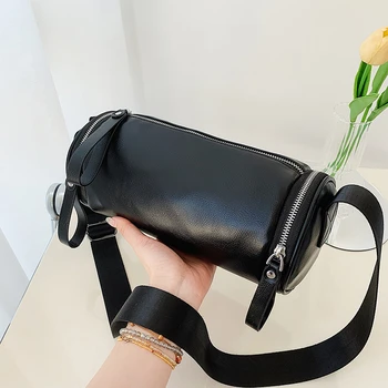 Луксозна дизайнерска чанта през рамо за жени, дамски чанти от естествена кожа, модерен мека чанта през рамо за жени, цилиндрична чанта