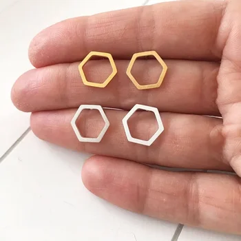 Модерни геометрични шестоъгълник обеци-карамфил за жени, бижута във формата на пчелни клетки, Шарм от неръждаема стомана Binrcos Пно