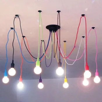 Многоцветен полилей-паяк за хол, спалня, кухня, пластмасов полилей, регулируема лампа Едисон, осветителни тела sputnik lamp