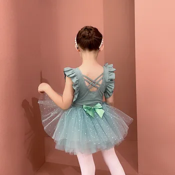 Балетное трика за момичета с къс ръкав Корейска принцеса Пакетче с лък с дълъг ръкав Балетное изкуството на Каране на кънки на Детска рокля